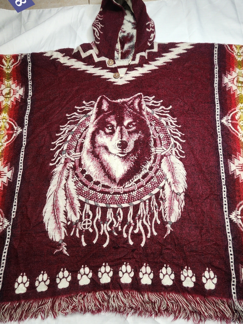Men's Maroon Wolf Hoodie Sweater - Indigenous Dreamcatcher Design